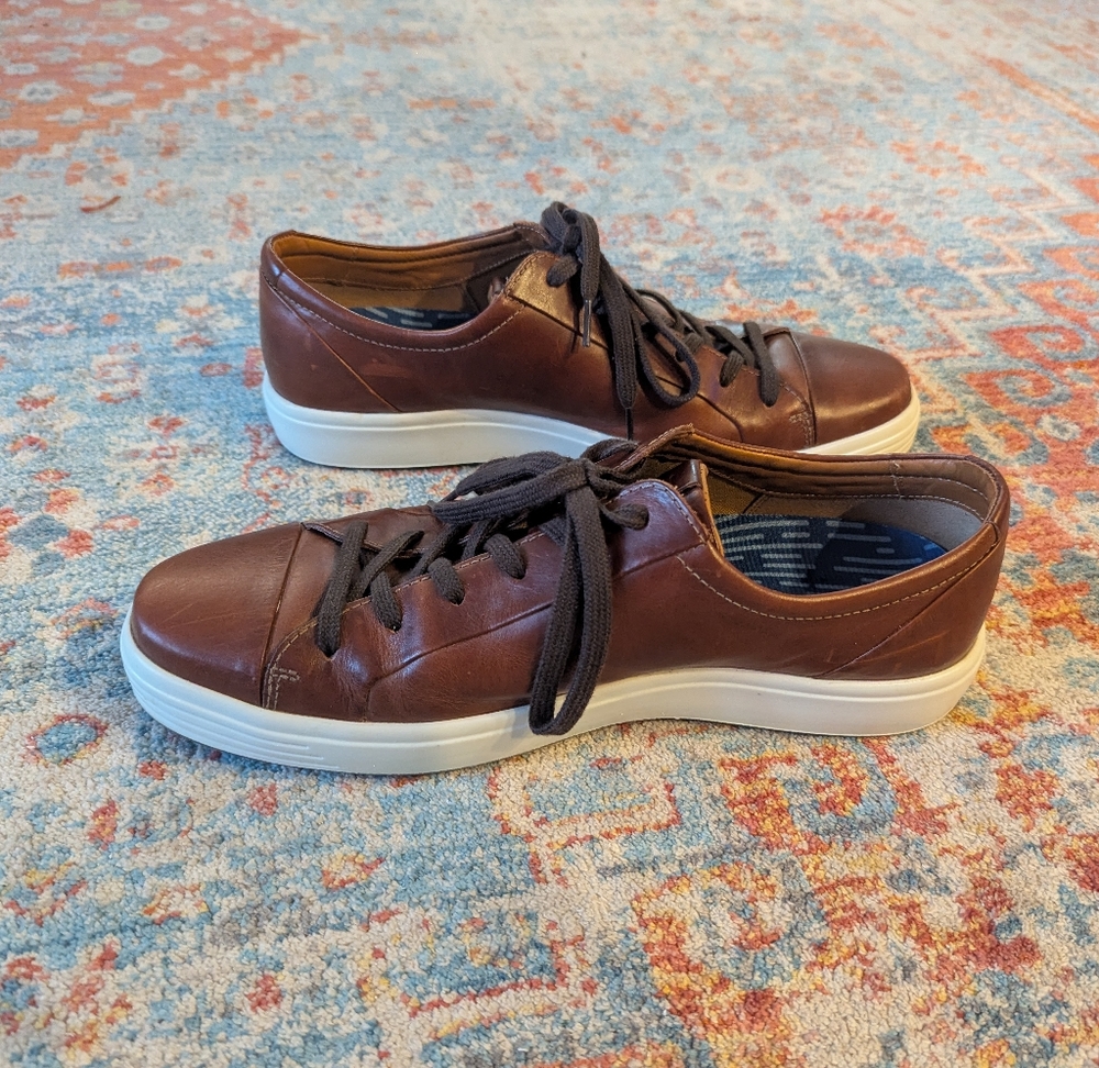 Ecco Soft 7 Brown Leather Shoes Men's 46 US 12-12.5 Casual LaceUp Diff Insoles - Picture 7 of 13